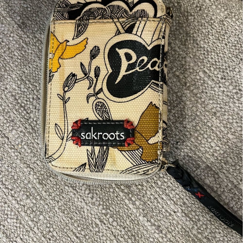 Sakroots faux patent leather zip around wallet peace print